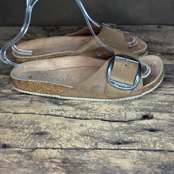 Yokono Brown Suede Leather Slide Sandals Women’s 6.5 Made in Spain Buckle - Picture 3 of 13